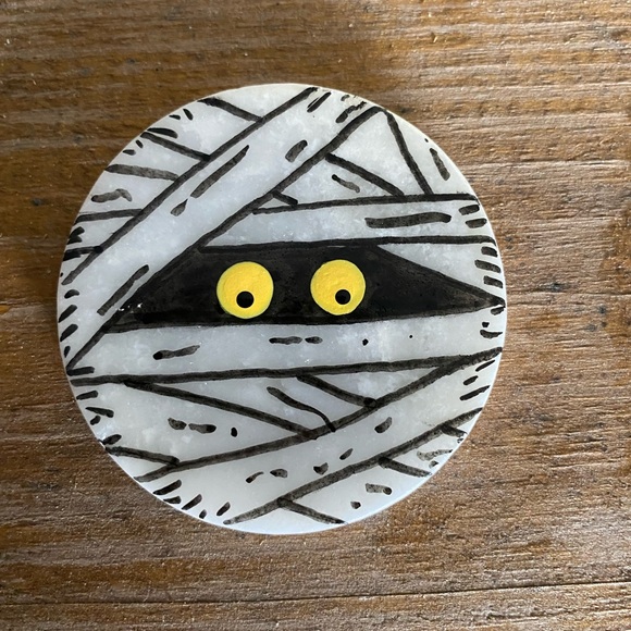 Hand Crafted Halloween Mummy Santorini Painted Rock - Picture 1 of 2